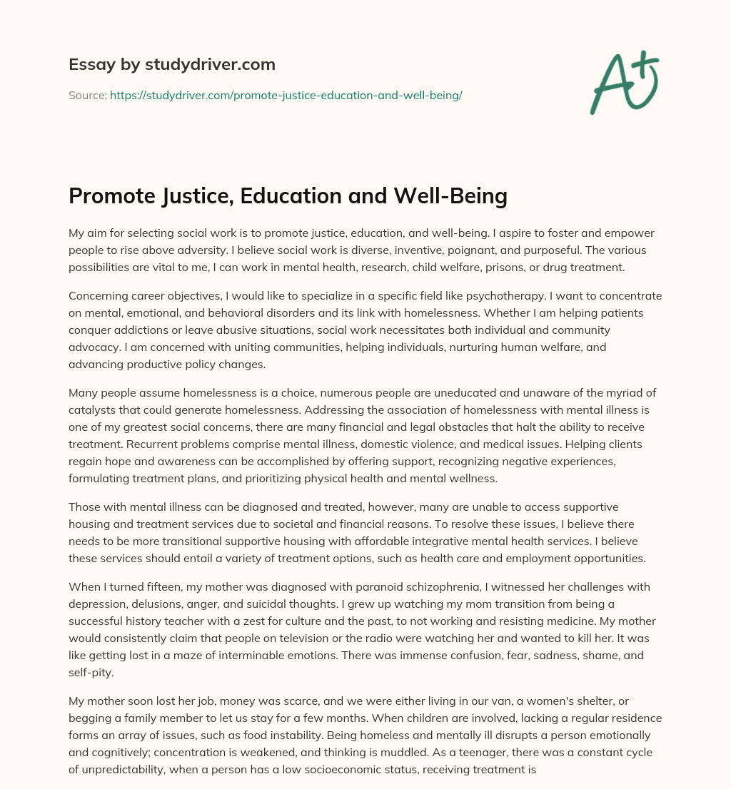 Promote Justice, Education and Well-Being essay
