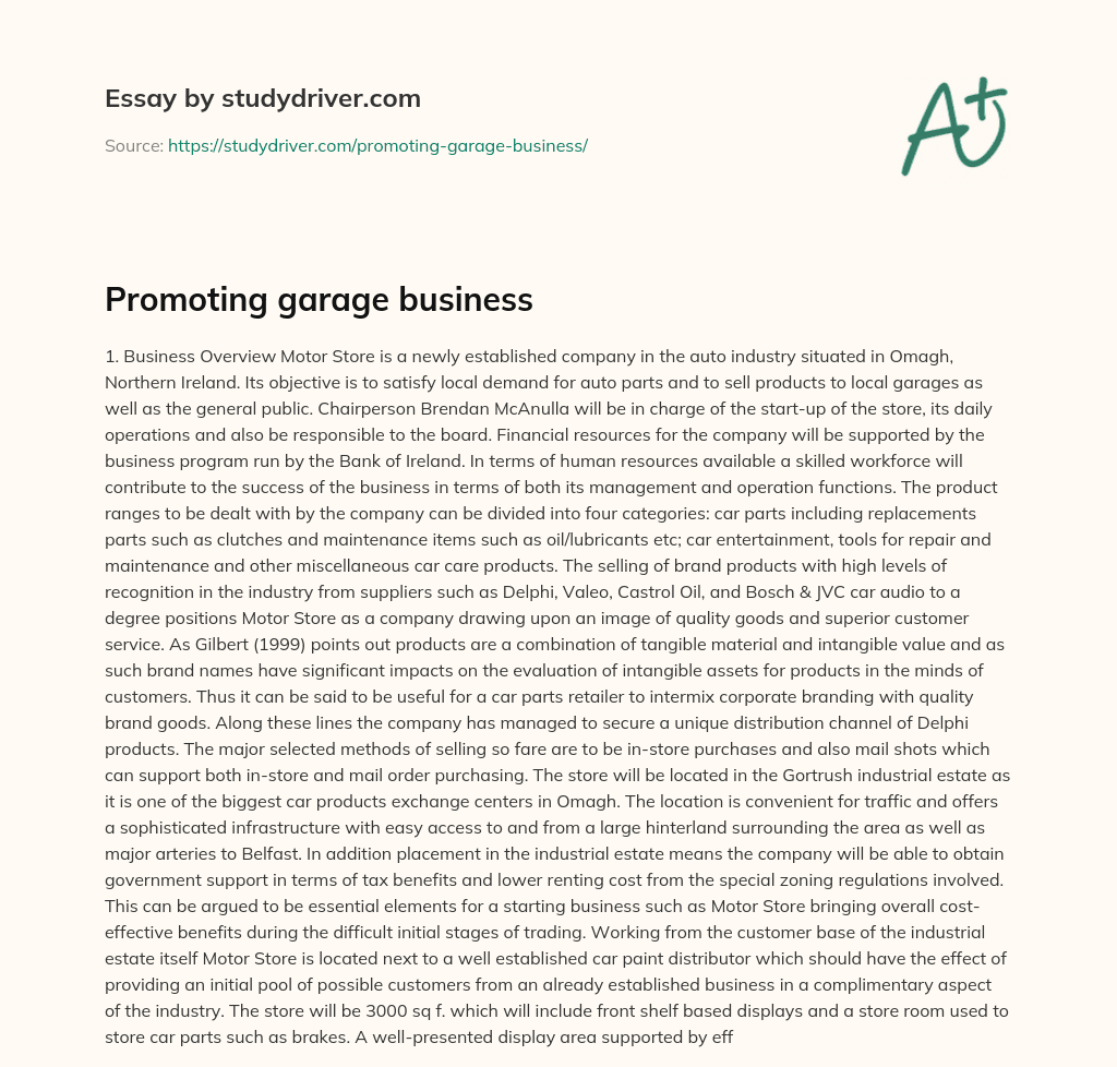 Promoting Garage Business essay