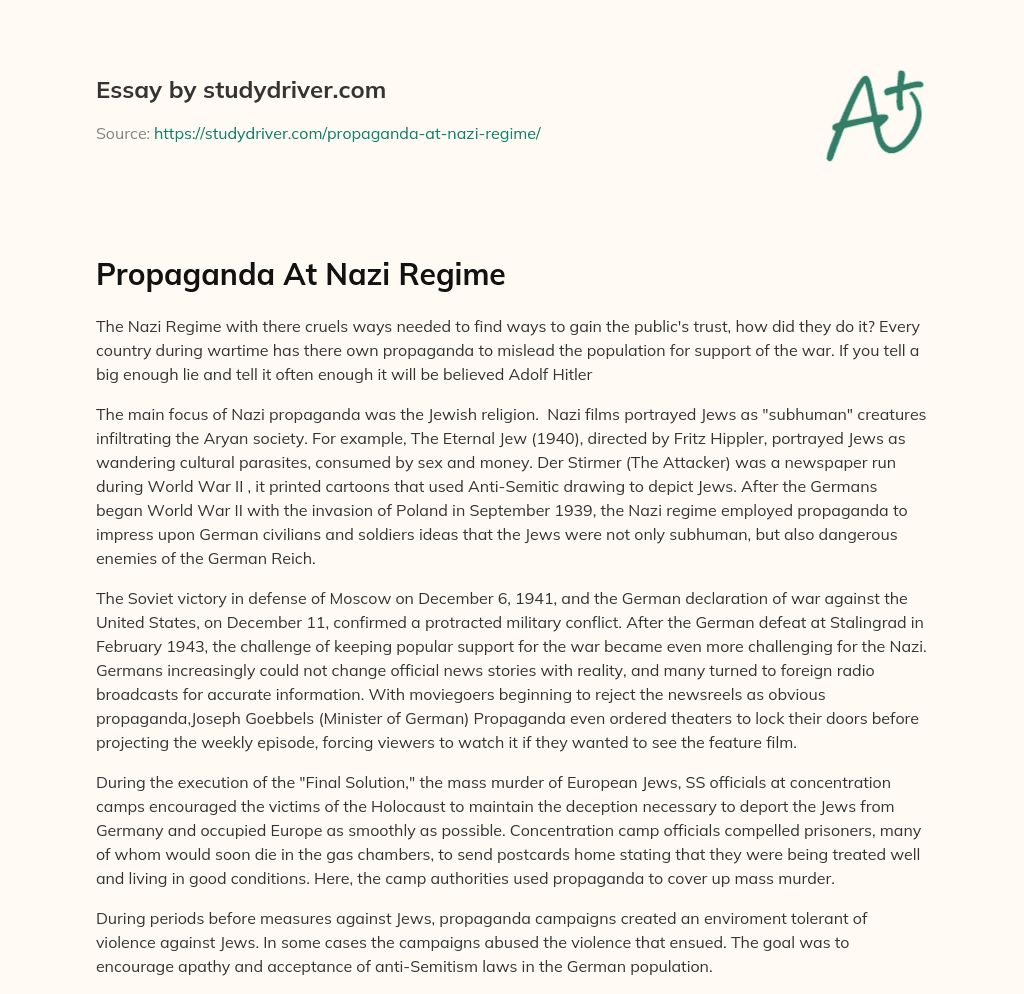 Propaganda at Nazi Regime essay
