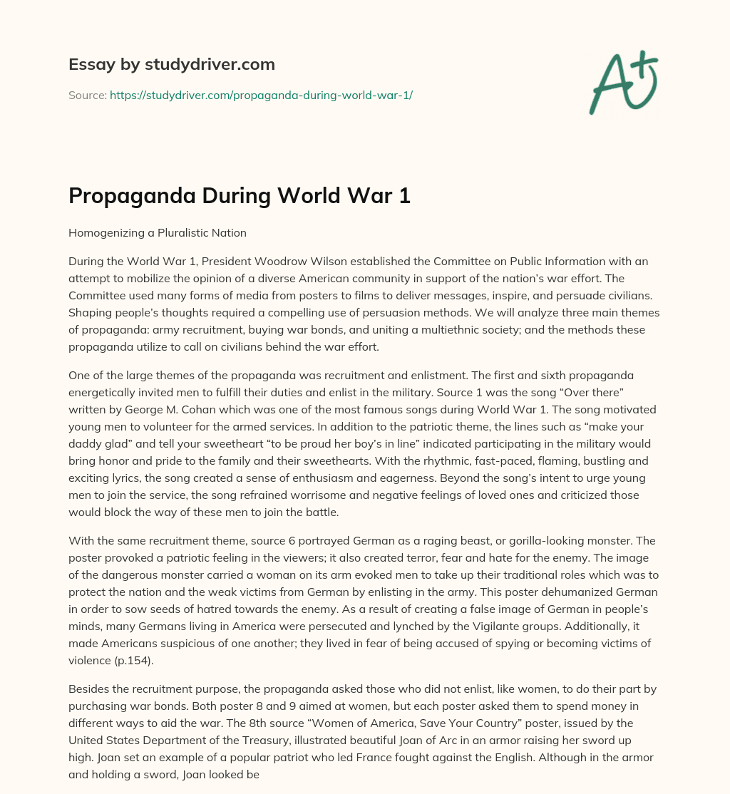 Propaganda during World War 1 essay