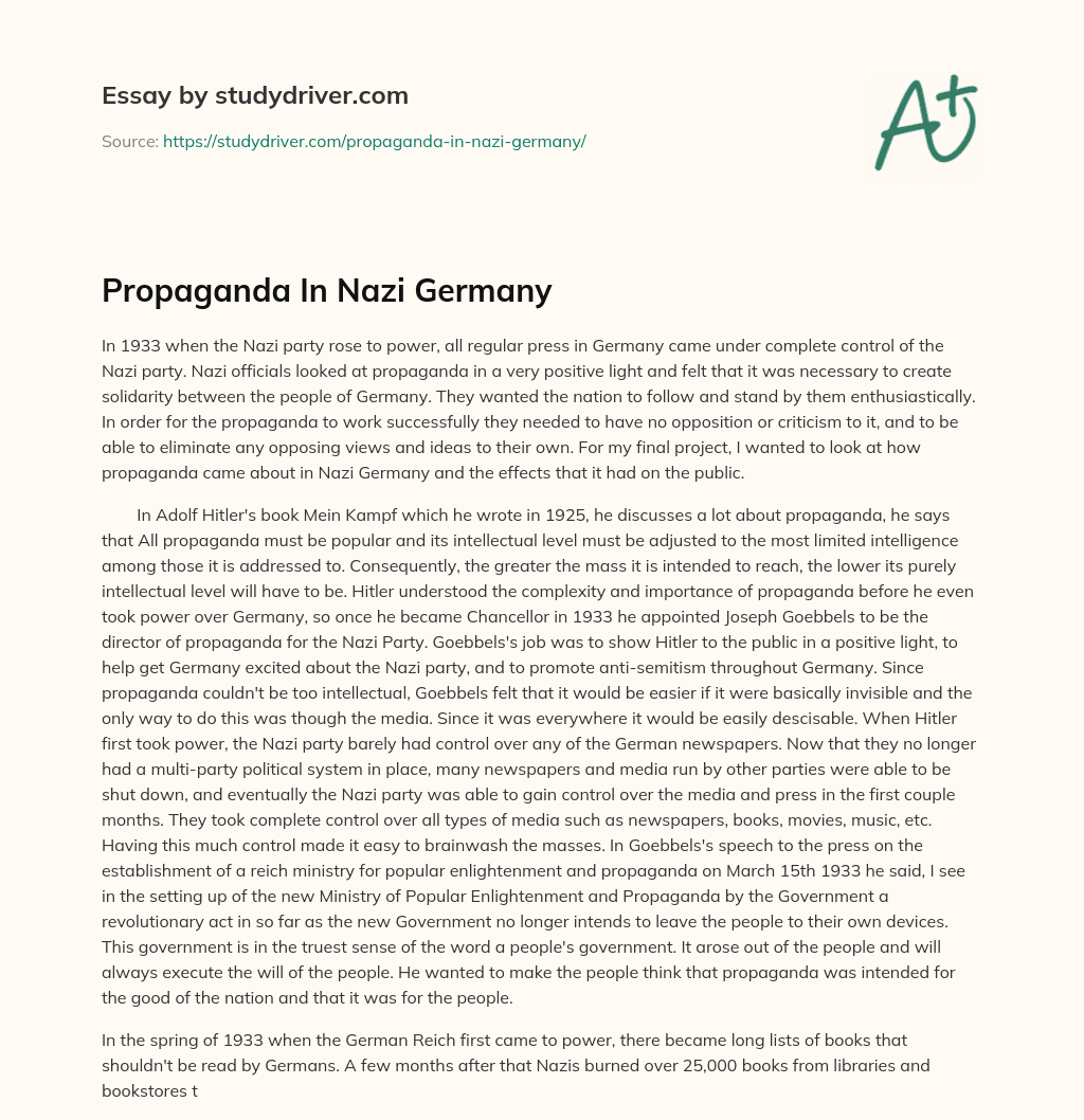 Propaganda in Nazi Germany essay