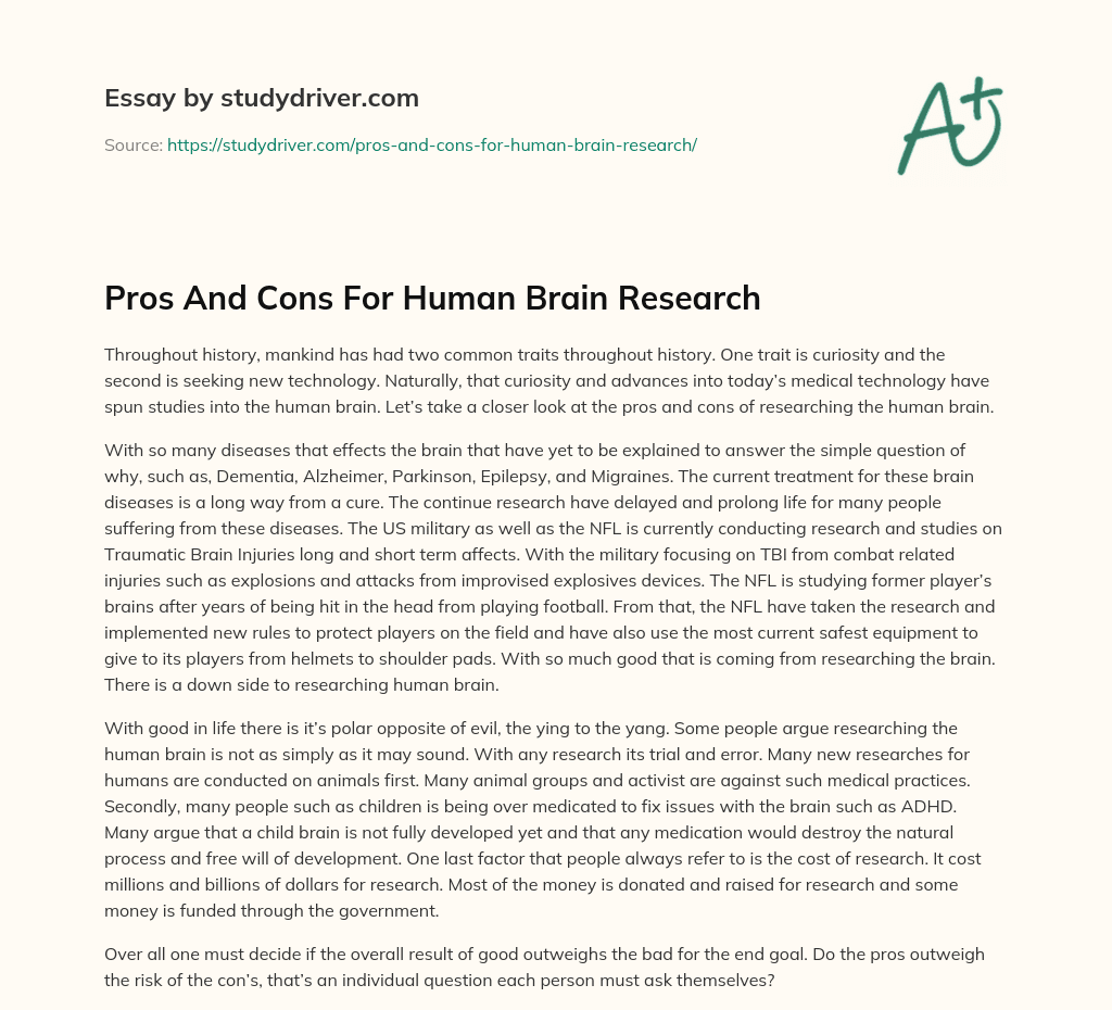 Pros and Cons for Human Brain Research essay