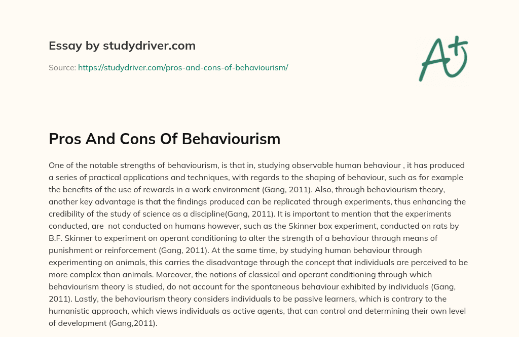 Pros and Cons of Behaviourism essay