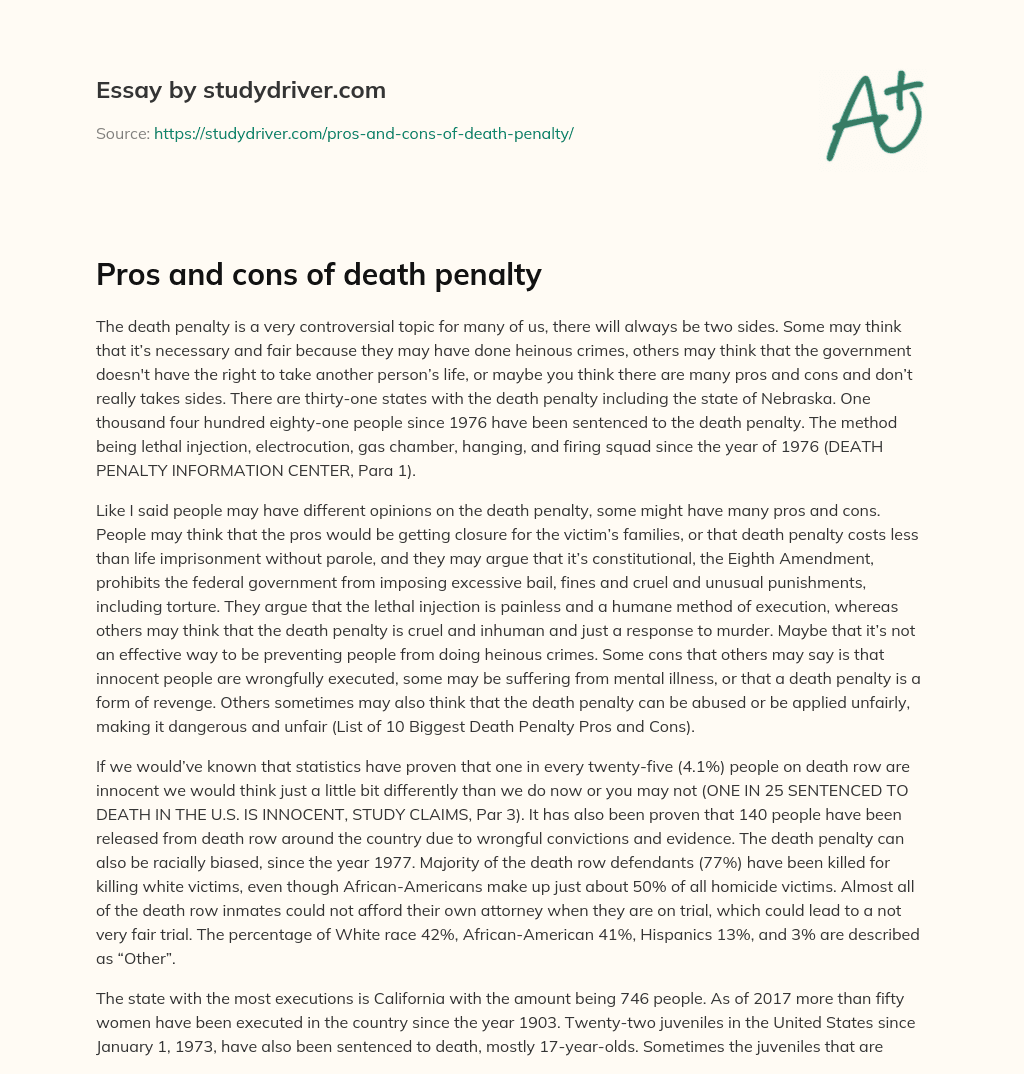 Pros and Cons of Death Penalty essay