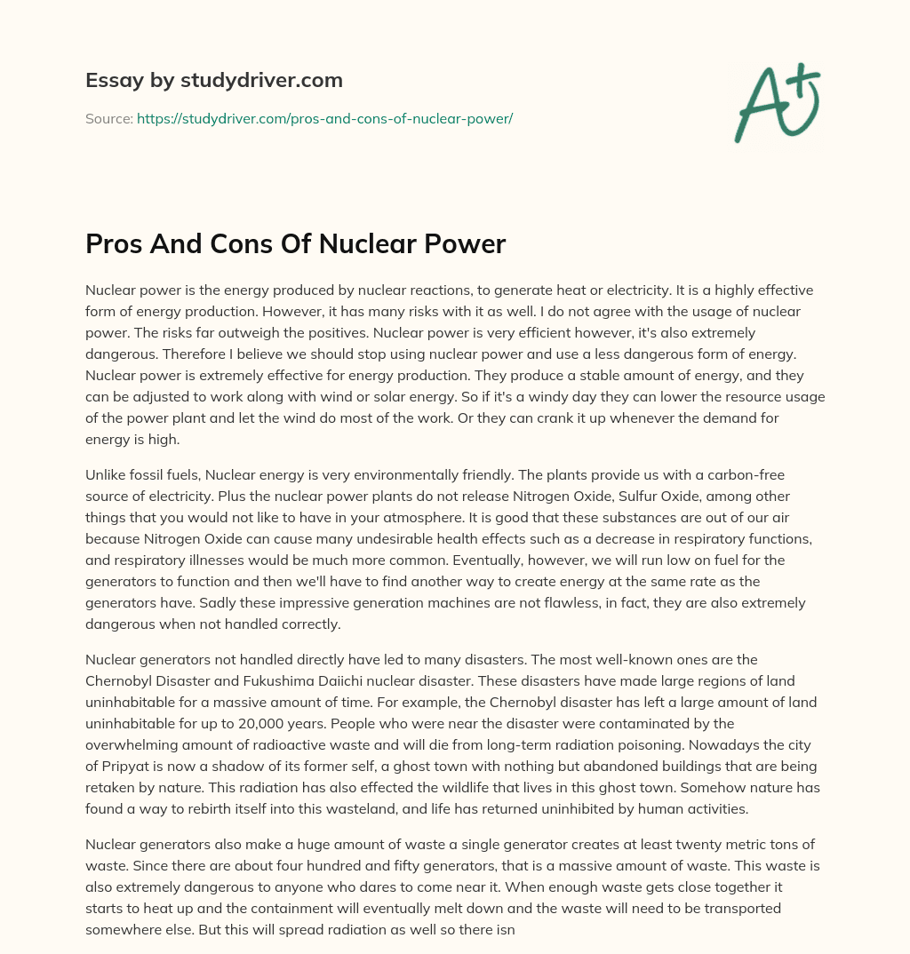 Pros and Cons of Nuclear Power essay