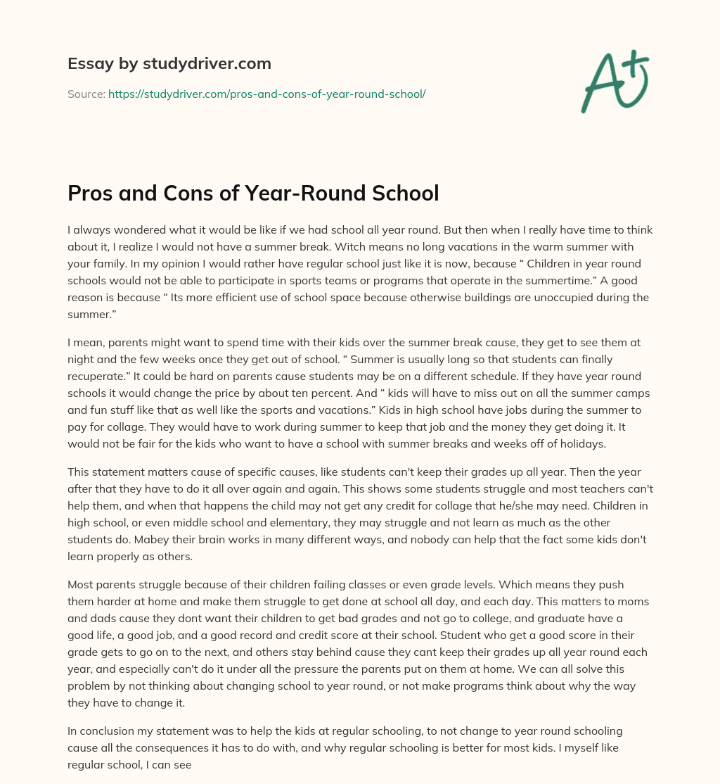Pros and Cons of Year-Round School essay