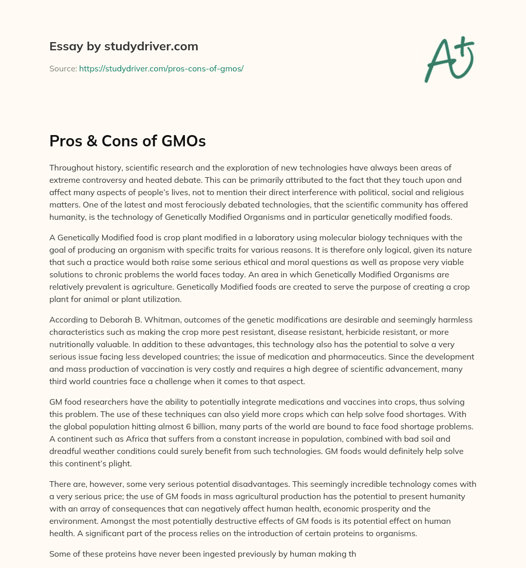 Pros & Cons of GMOs essay