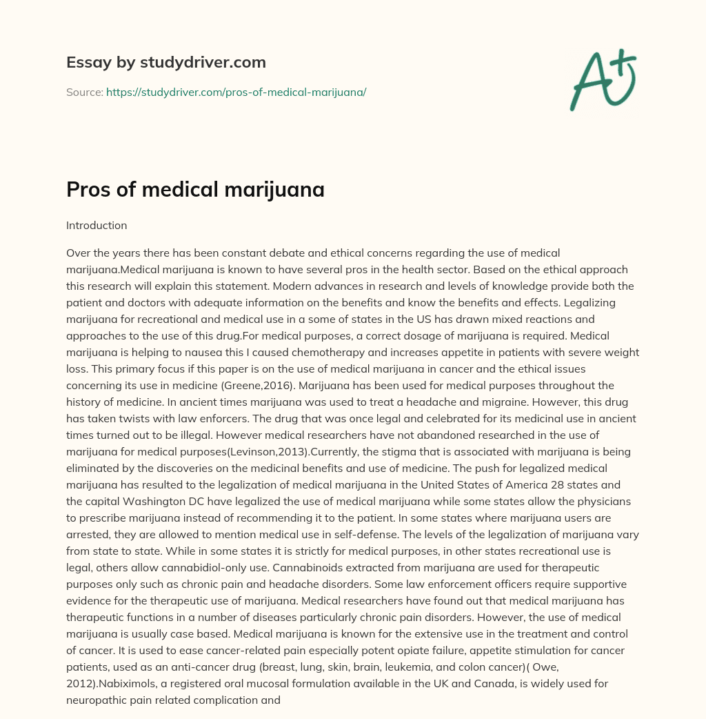Pros of Medical Marijuana essay