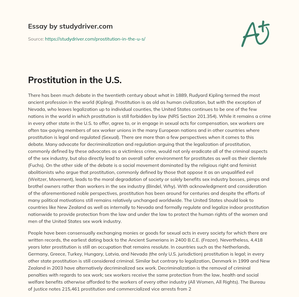 Prostitution in the U.S. essay