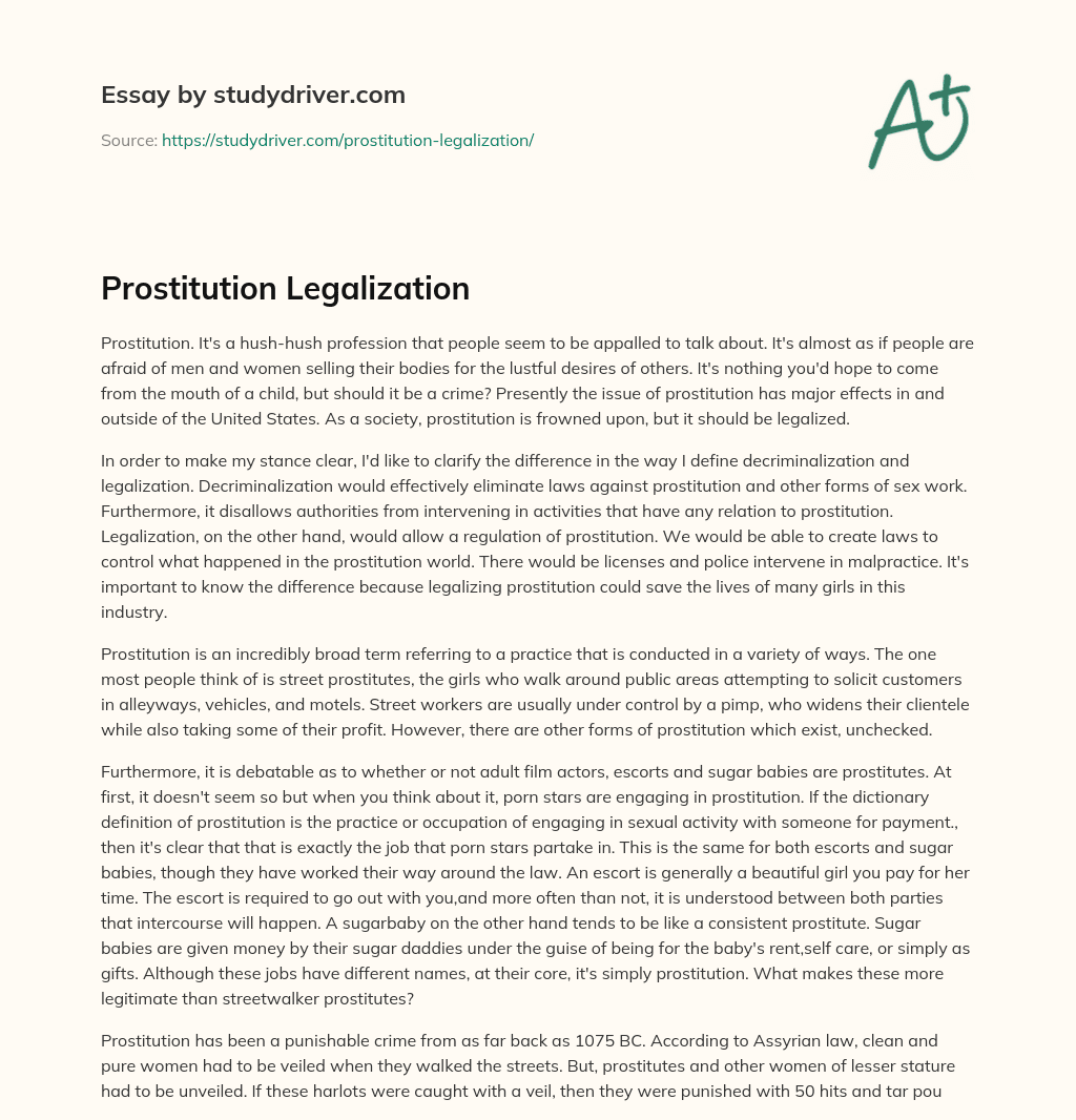 Prostitution Legalization essay