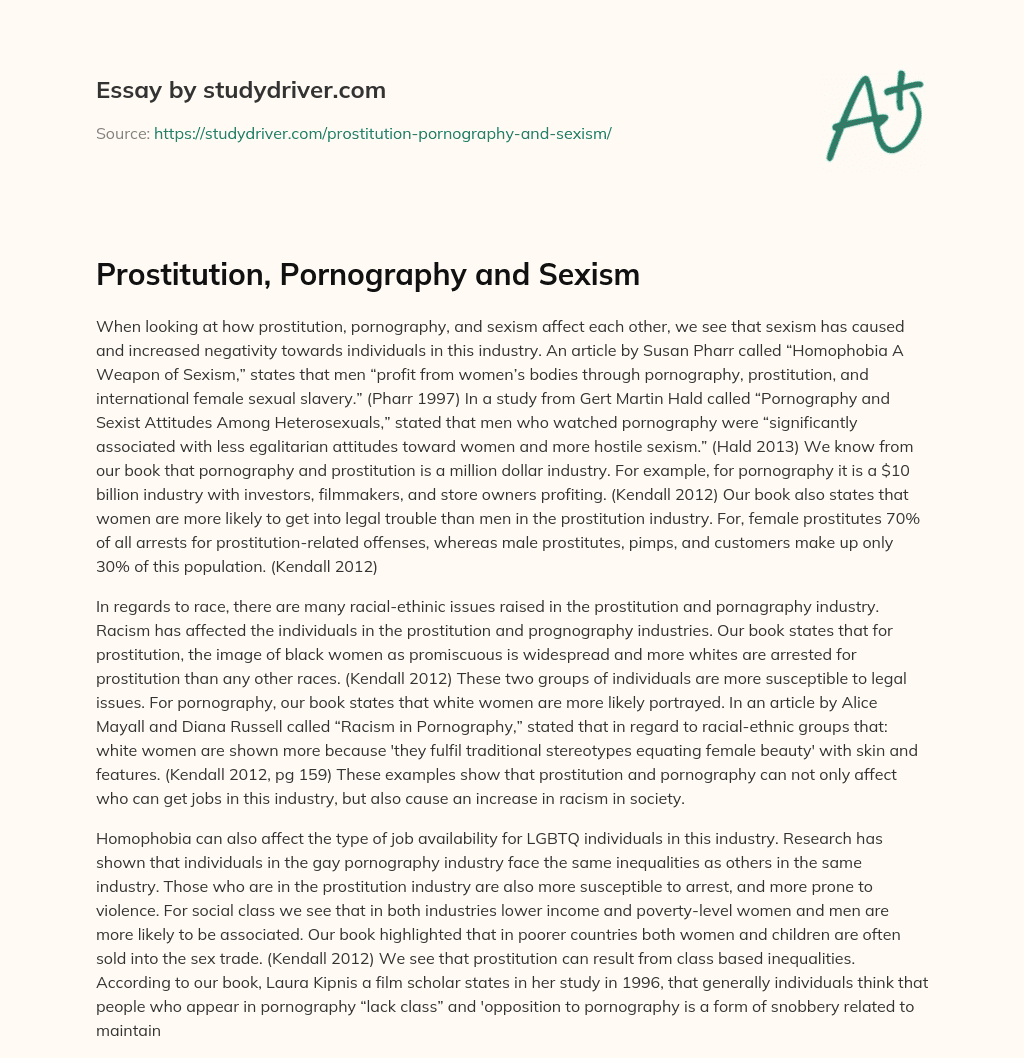 Prostitution, Pornography and Sexism essay