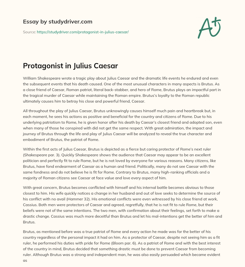 Protagonist in Julius Caesar essay