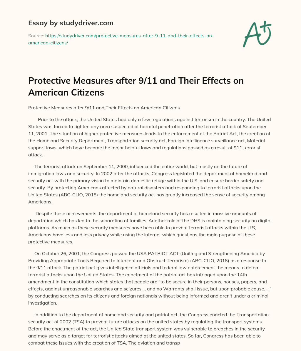 Protective Measures after 9/11 and their Effects on American Citizens essay