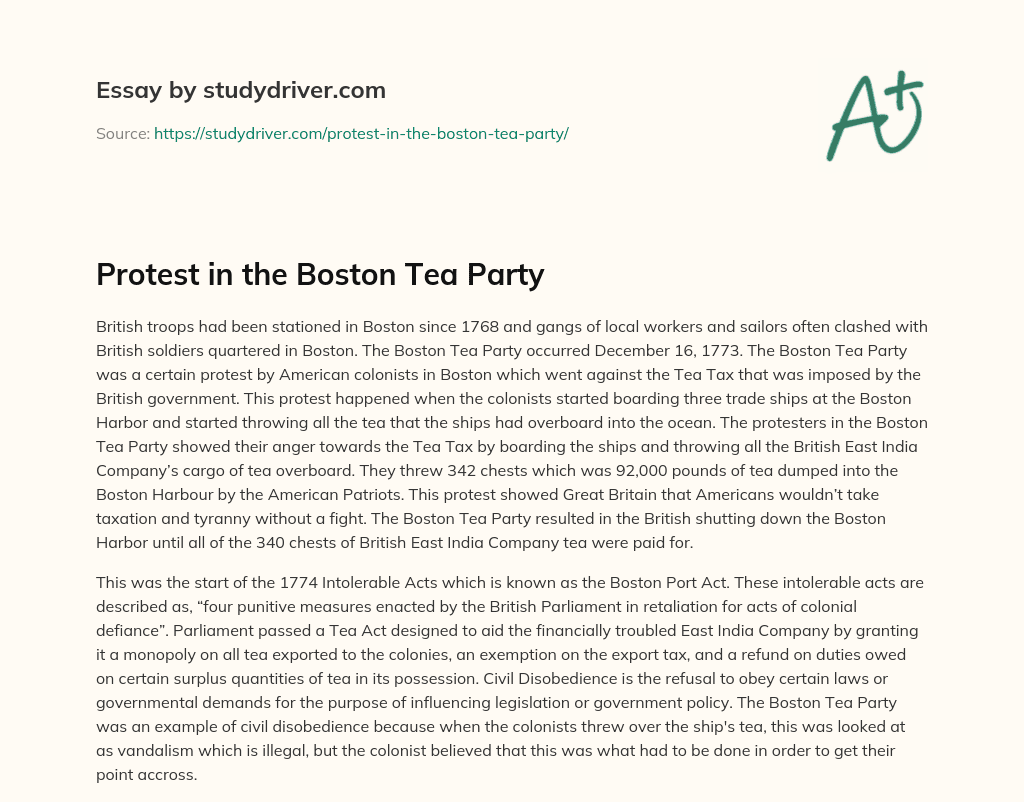 Protest in the Boston Tea Party essay