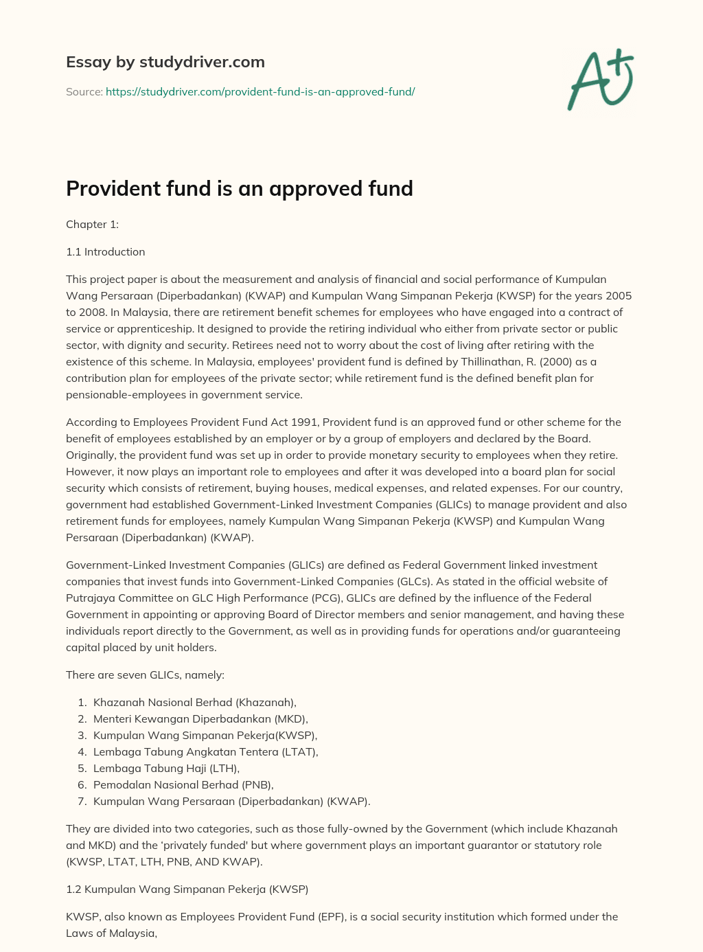 Provident Fund is an Approved Fund essay