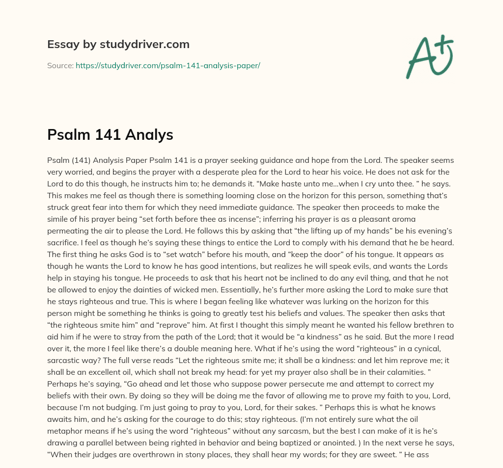 Psalm 141 Analys essay
