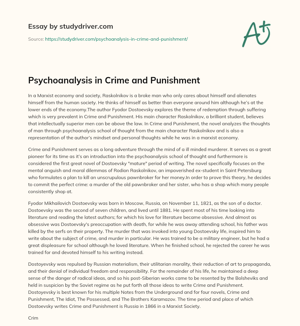 Psychoanalysis in Crime and Punishment essay