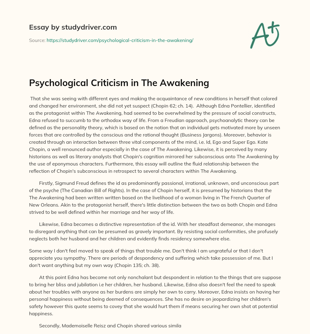 Psychological Criticism in the Awakening essay