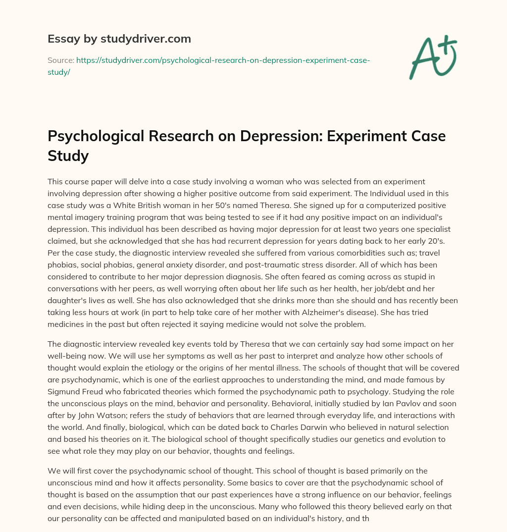 Psychological Research on Depression: Experiment Case Study essay