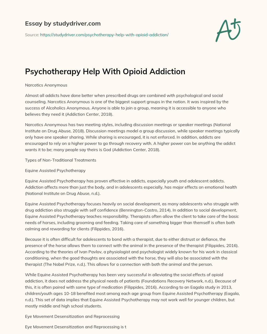 Psychotherapy Help with Opioid Addiction essay