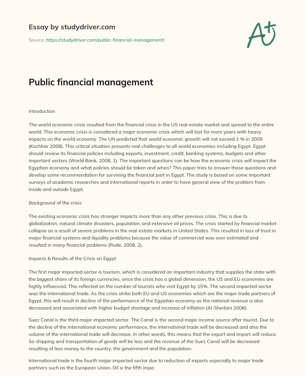 Public Financial Management essay