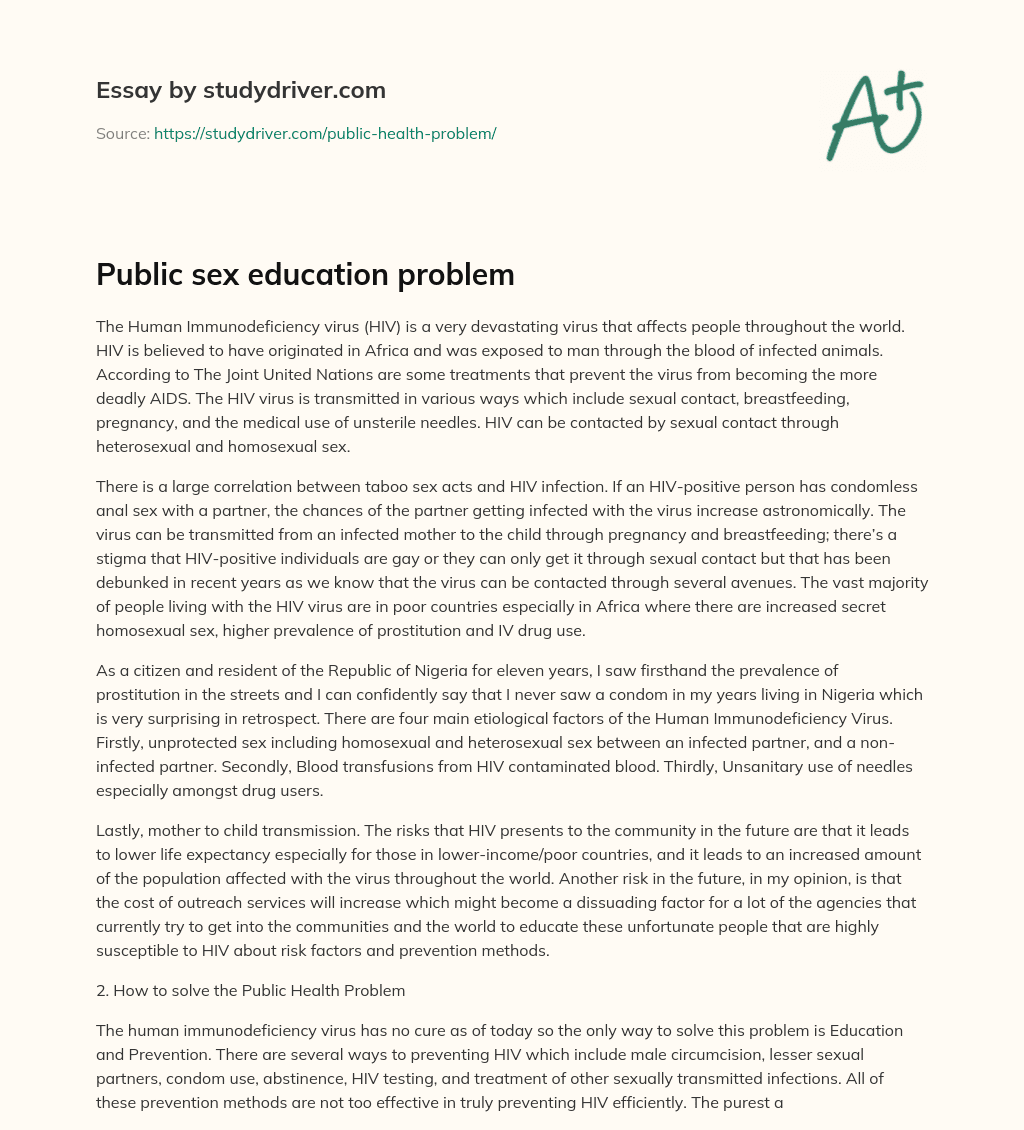 Public Sex Education Problem essay