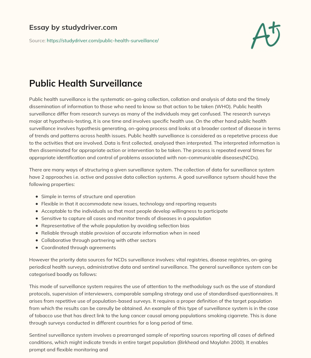 Public Health Surveillance essay