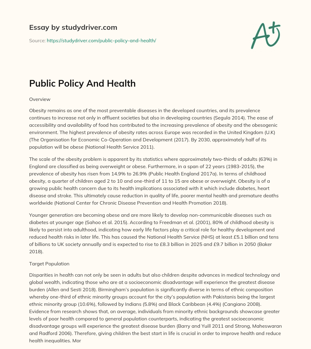 Public Policy and Health essay