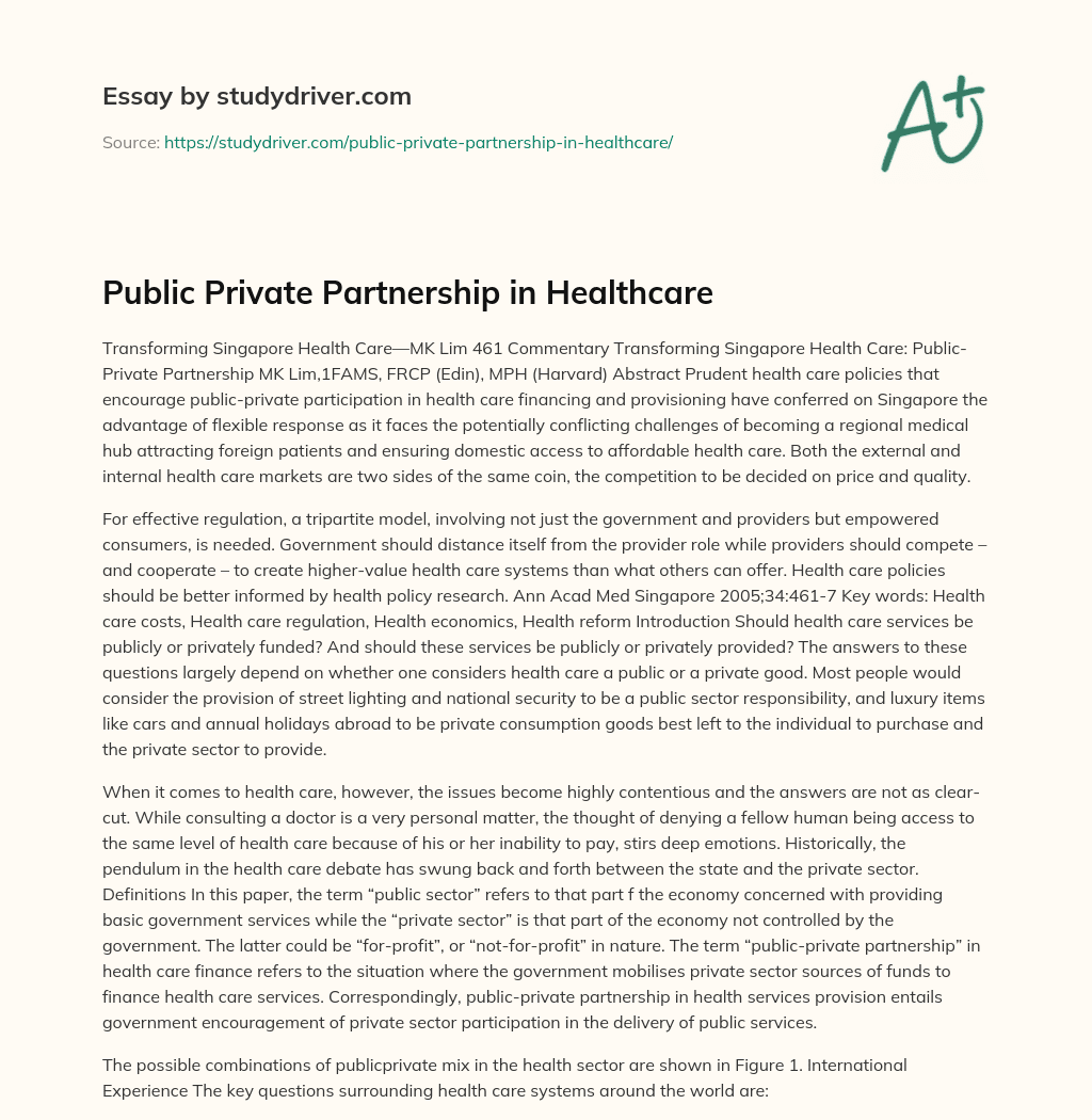 Public Private Partnership in Healthcare essay