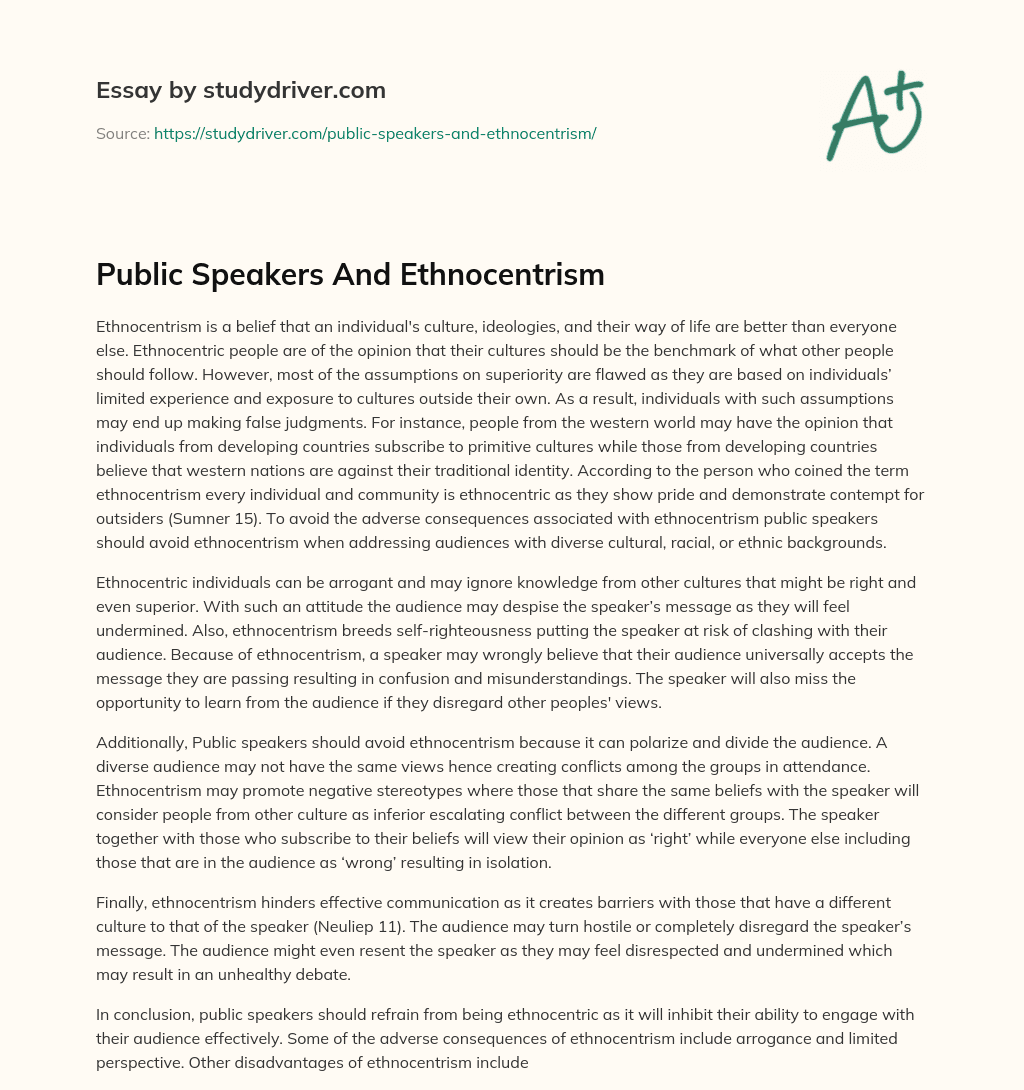 Public Speakers and Ethnocentrism essay