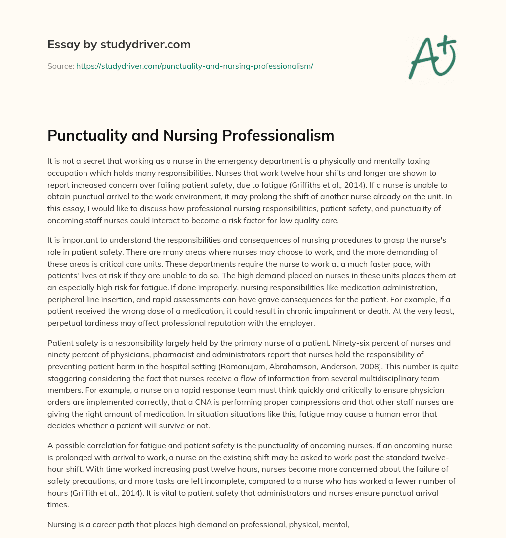 Punctuality and Nursing Professionalism essay