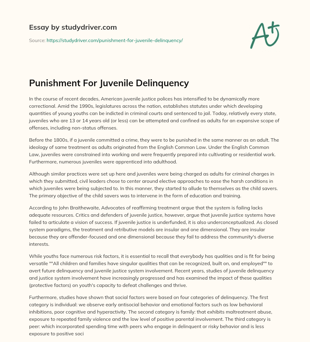 Punishment for Juvenile Delinquency essay