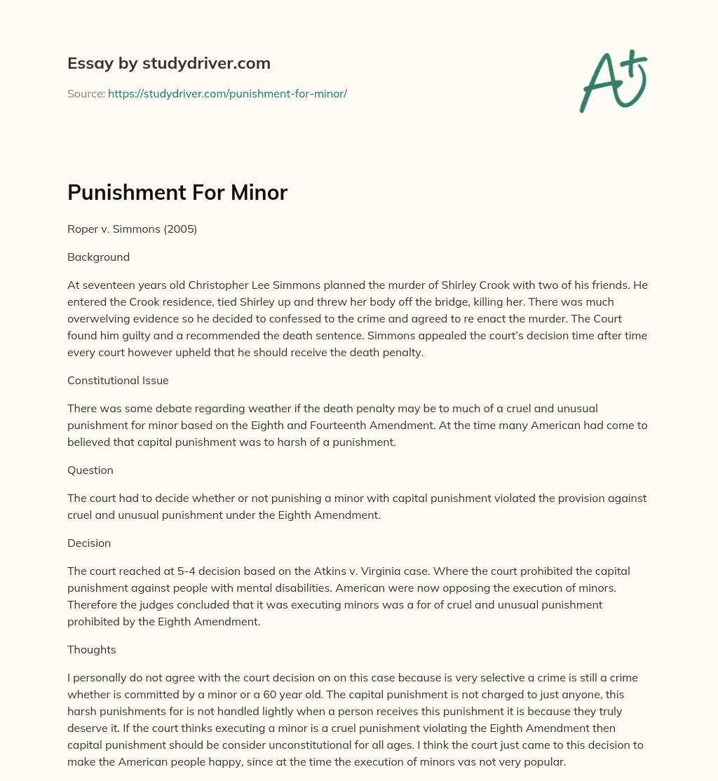 Punishment for Minor essay