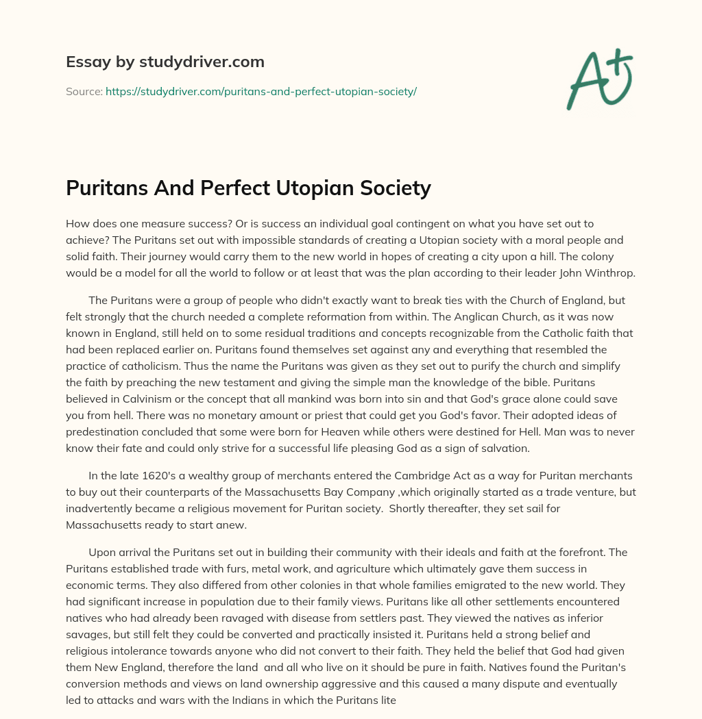 Puritans and Perfect Utopian Society essay