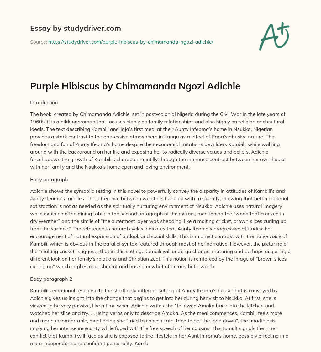 Purple Hibiscus by Chimamanda Ngozi Adichie essay