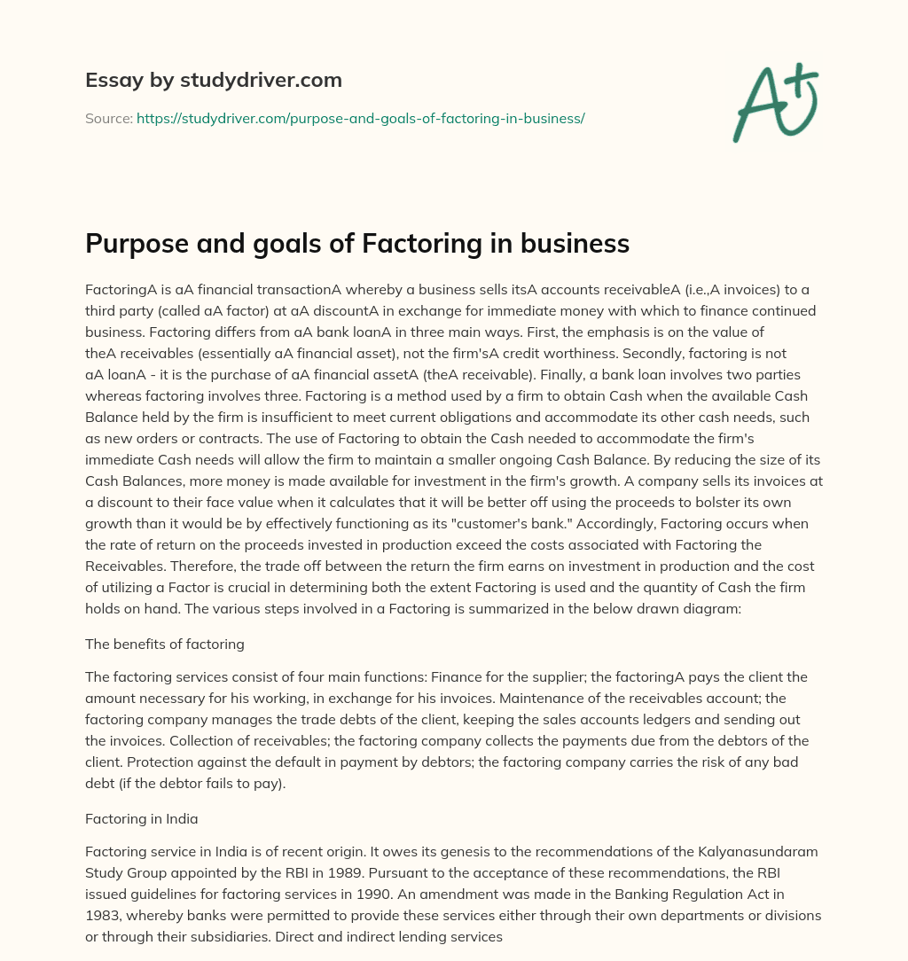 Purpose and Goals of Factoring in Business essay
