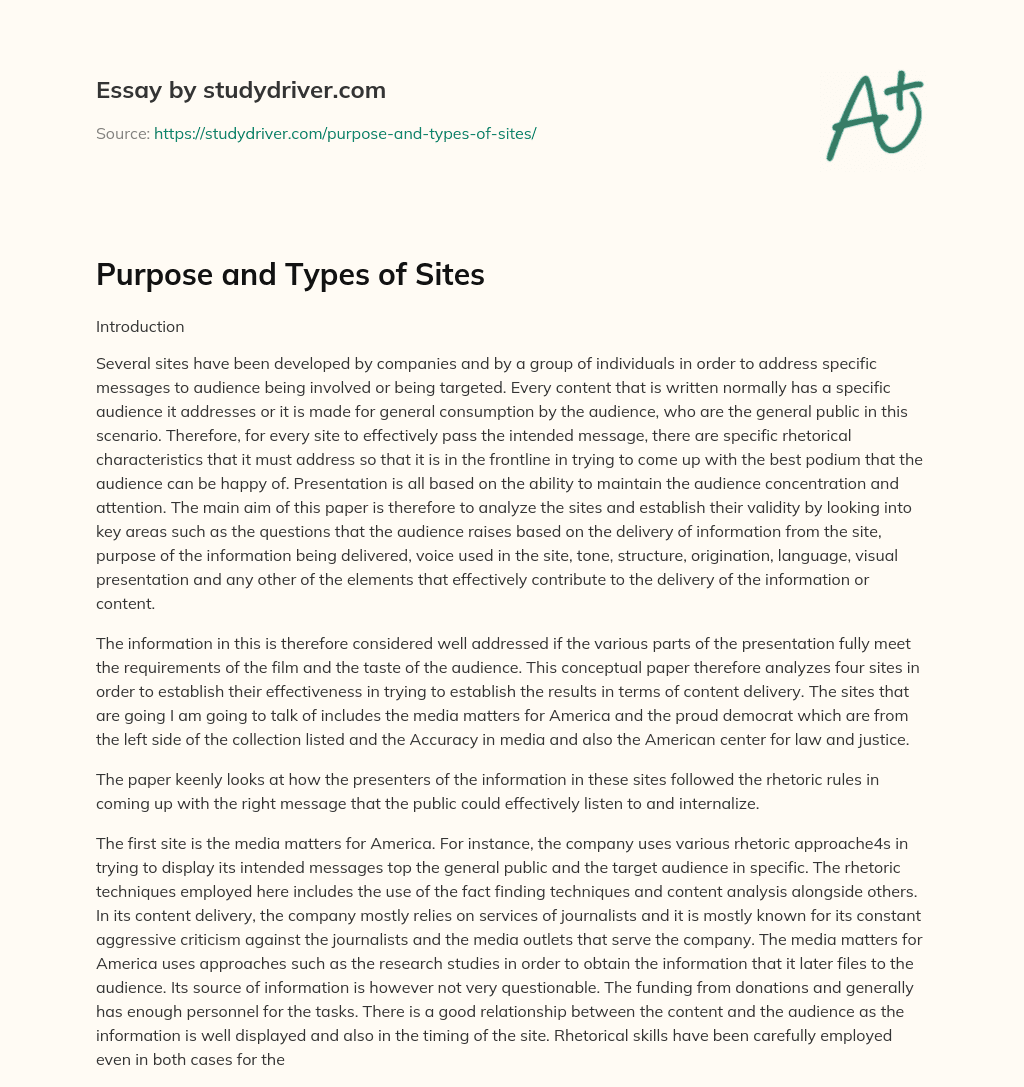 Purpose and Types of Sites essay