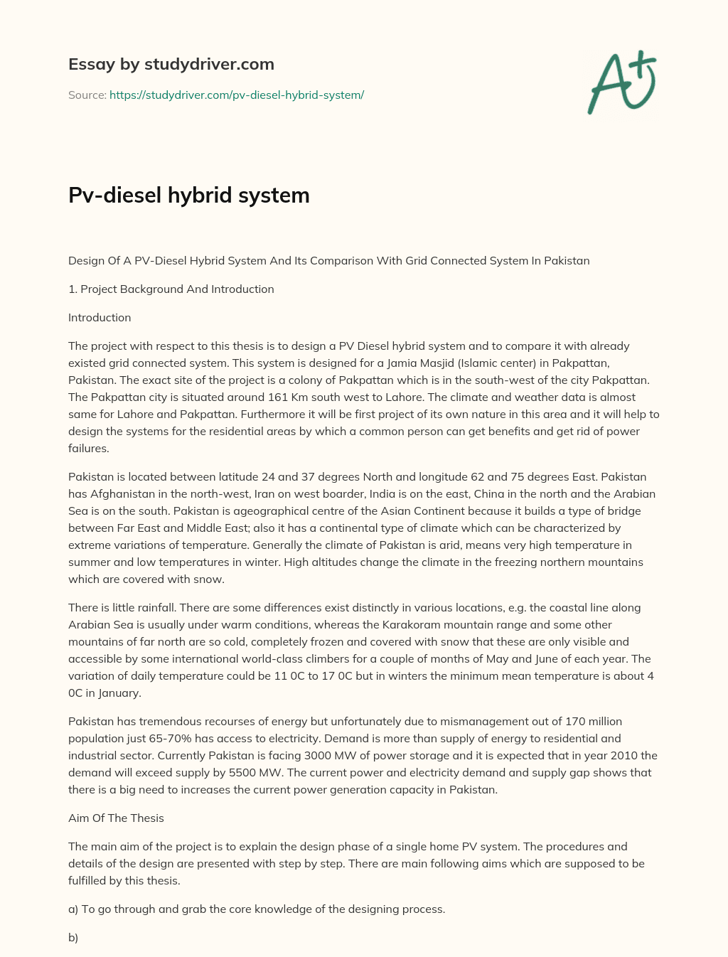 Pv-diesel Hybrid System essay