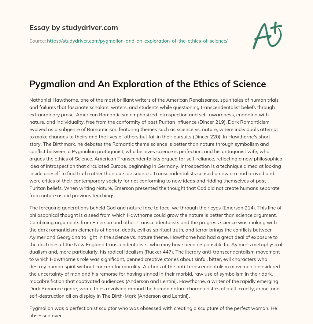 Pygmalion and an Exploration of the Ethics of Science essay