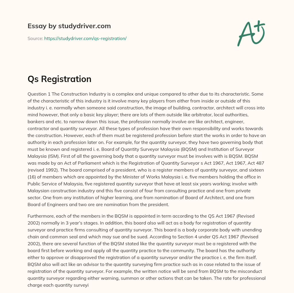 Qs Registration essay