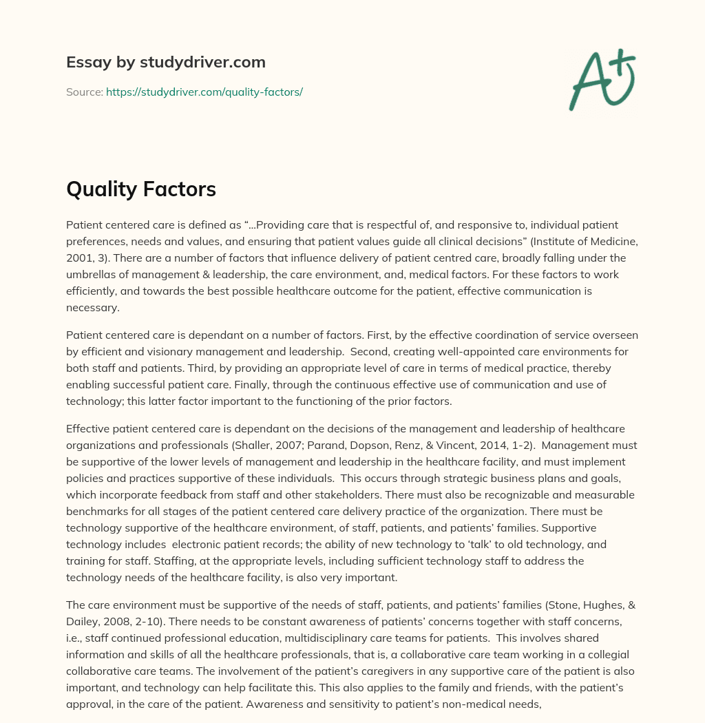 Quality Factors essay