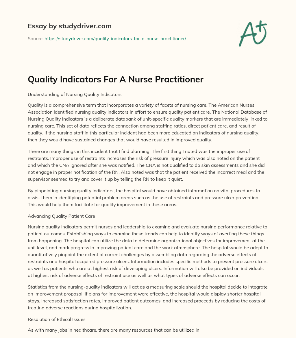 Quality Indicators for a Nurse Practitioner essay