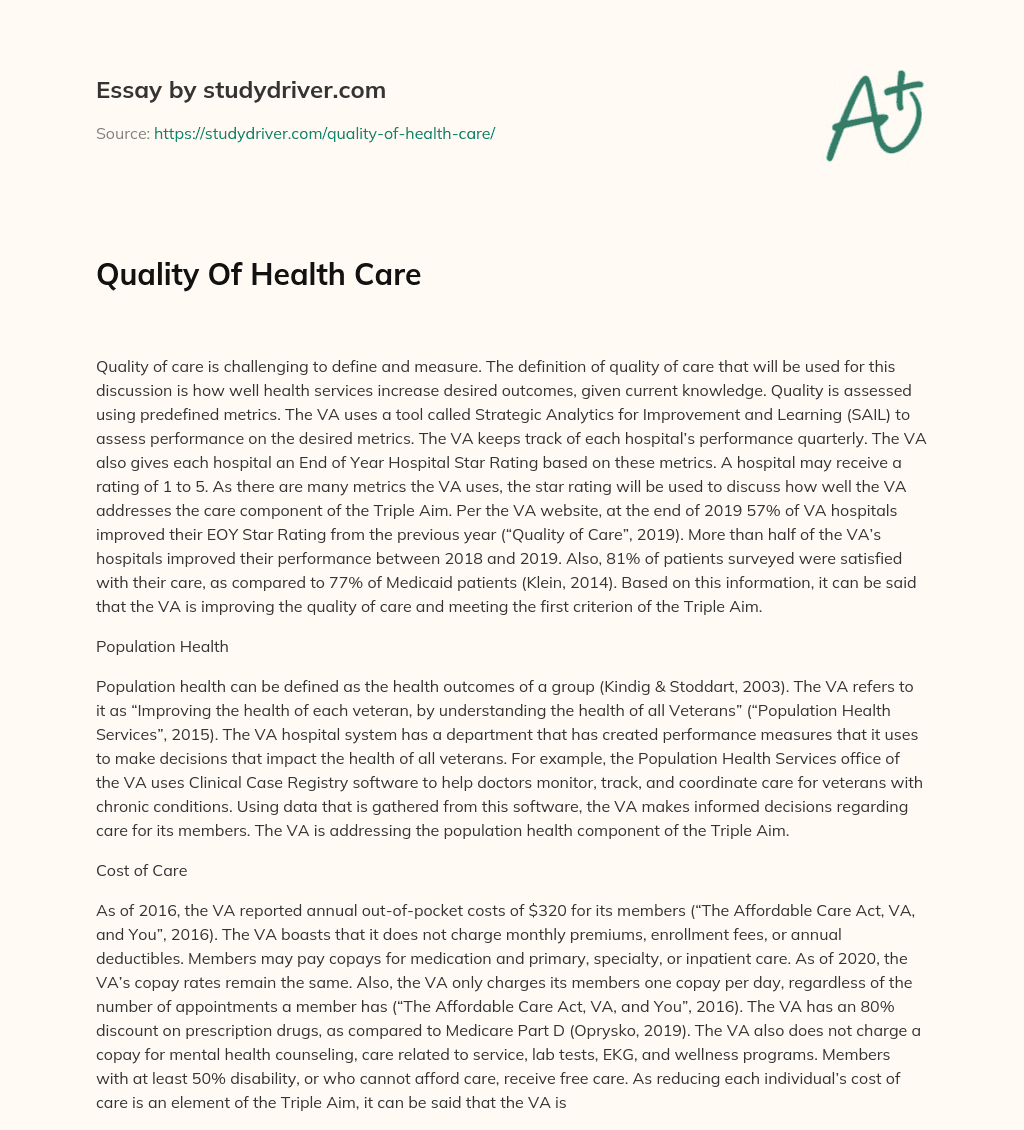 Quality of Health Care essay
