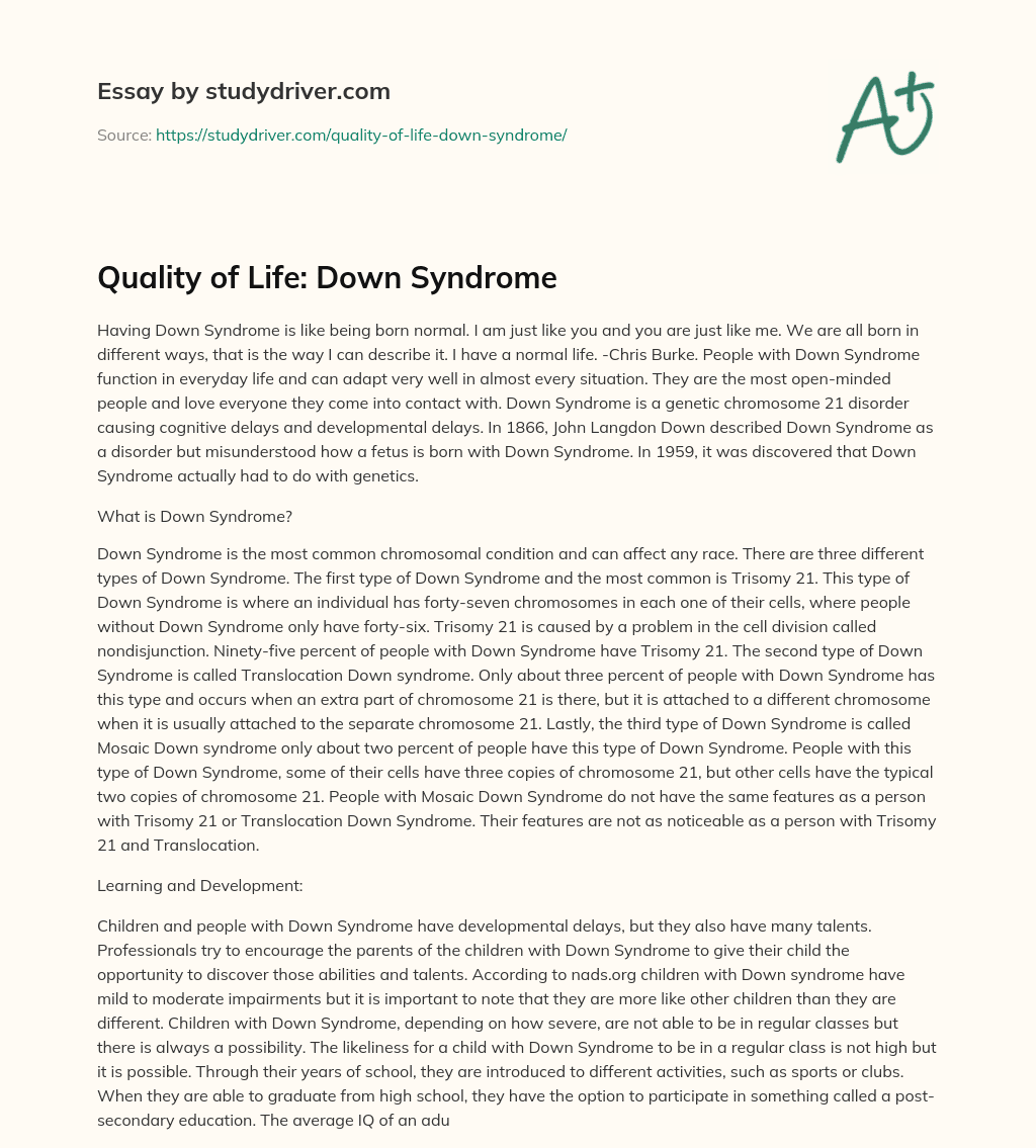 Quality of Life: down Syndrome essay