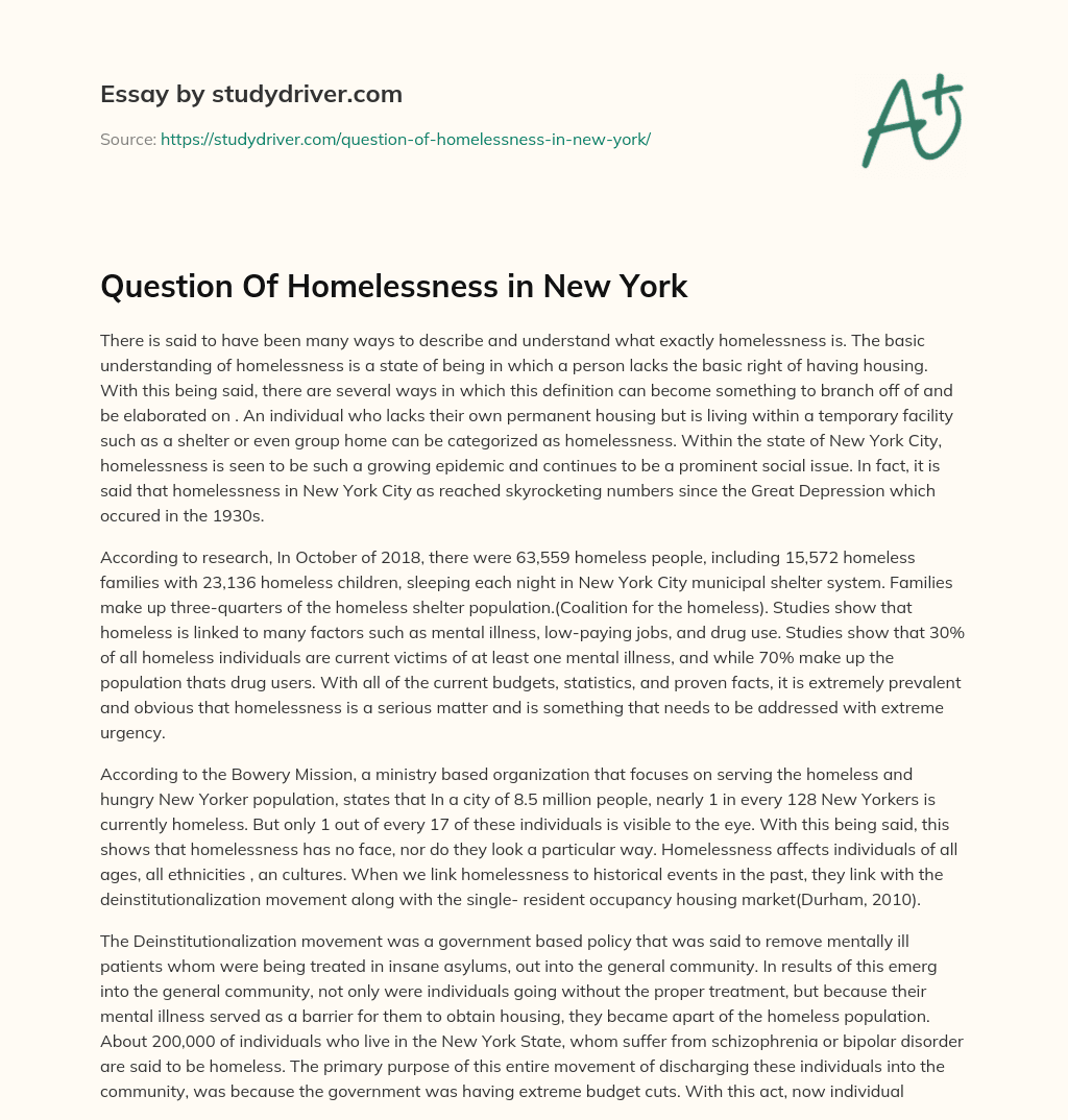 Question of Homelessness in New York essay