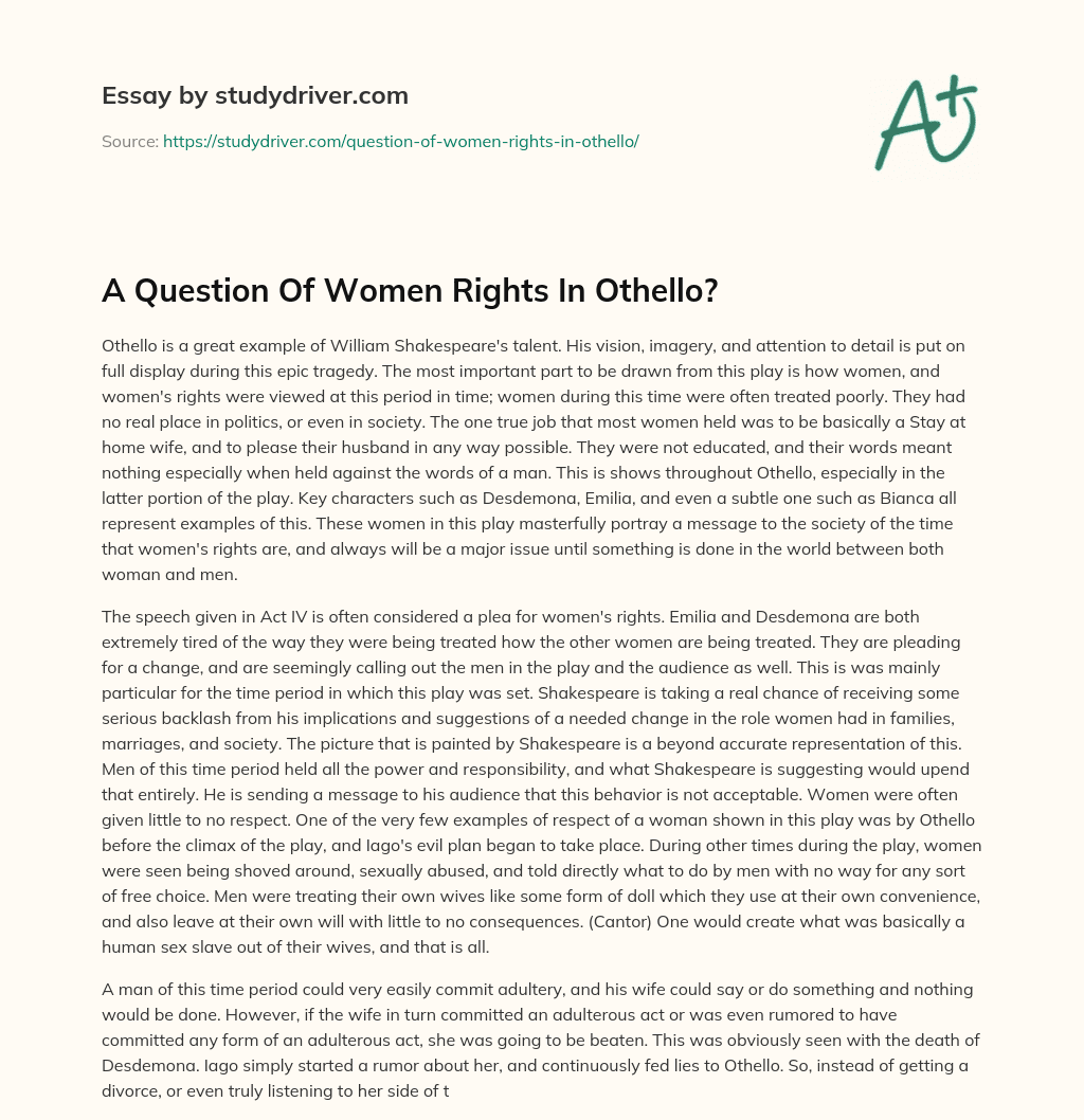 A Question of Women Rights in Othello? essay