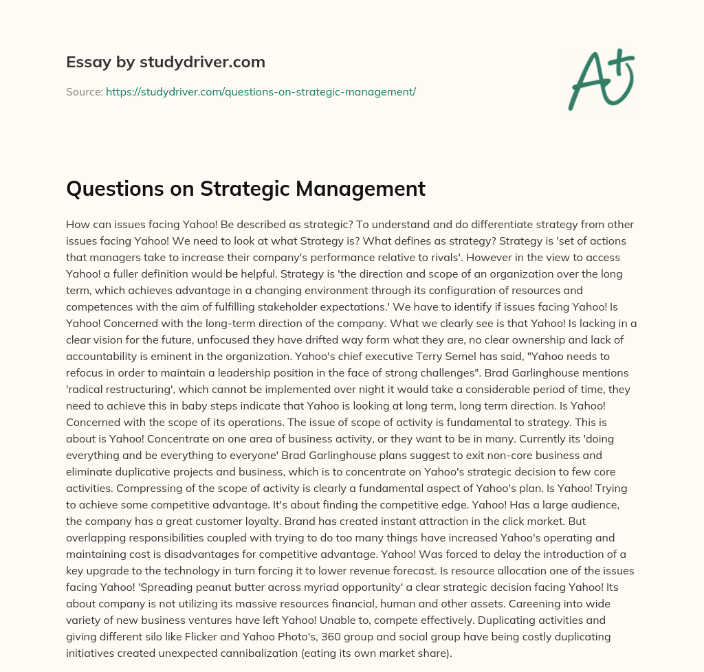 Questions on Strategic Management essay