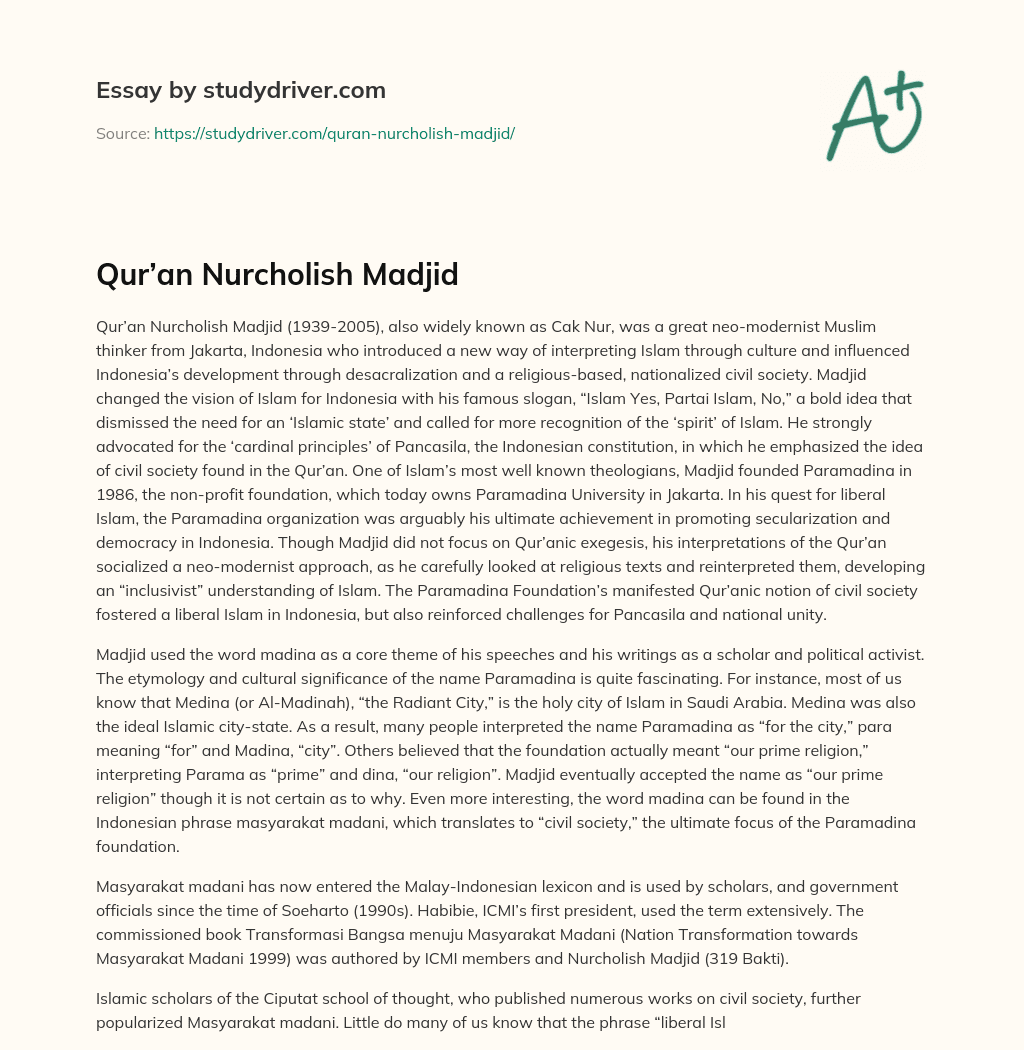 Qur’an Nurcholish Madjid essay