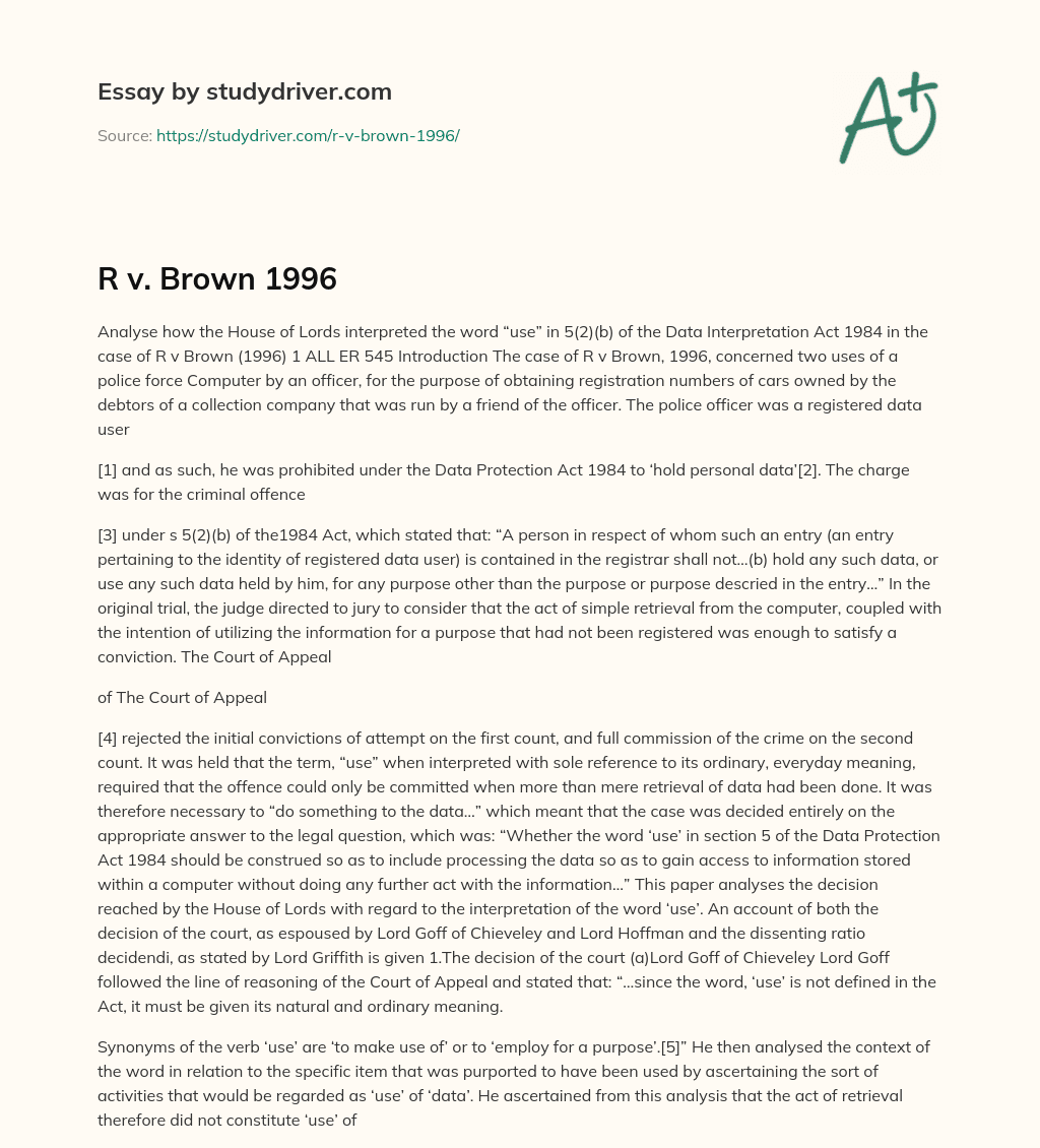 R V. Brown 1996 essay