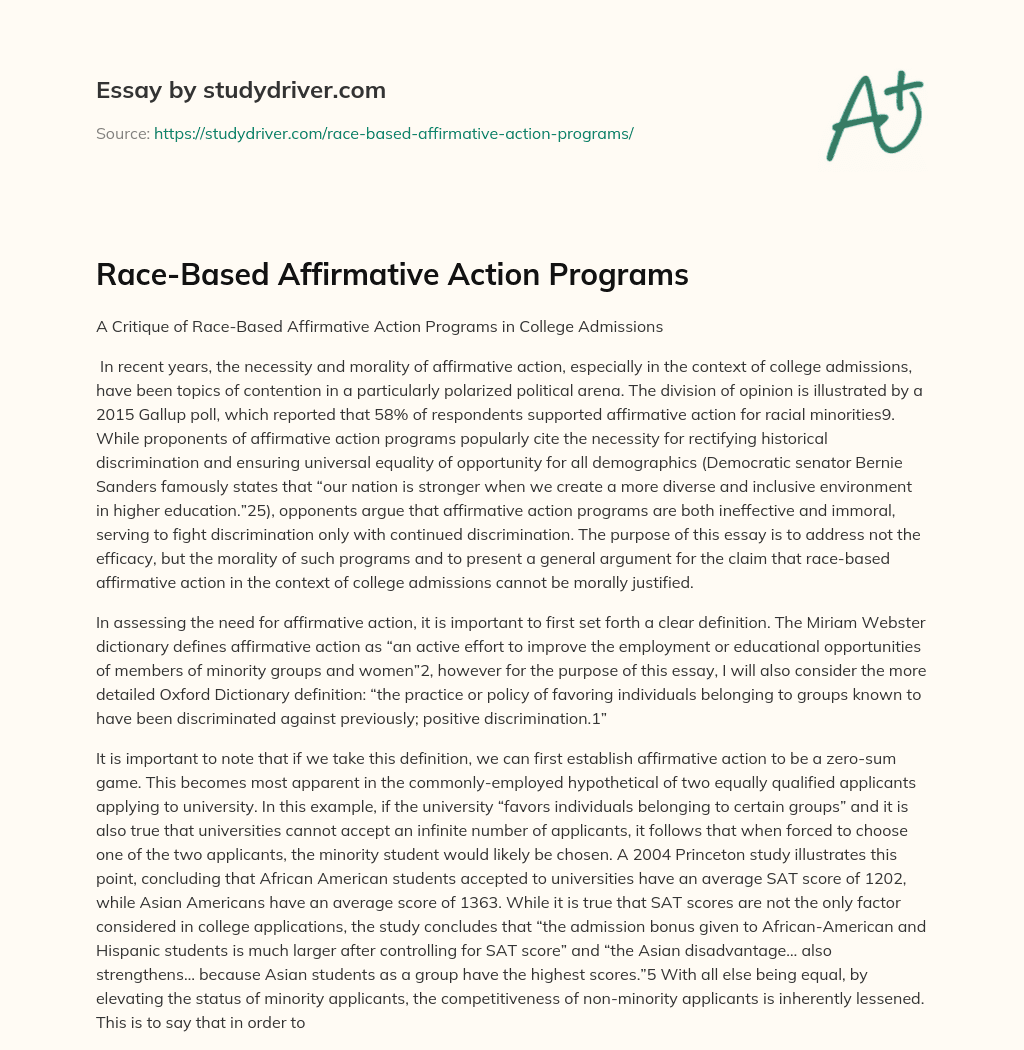 Race-Based Affirmative Action Programs essay